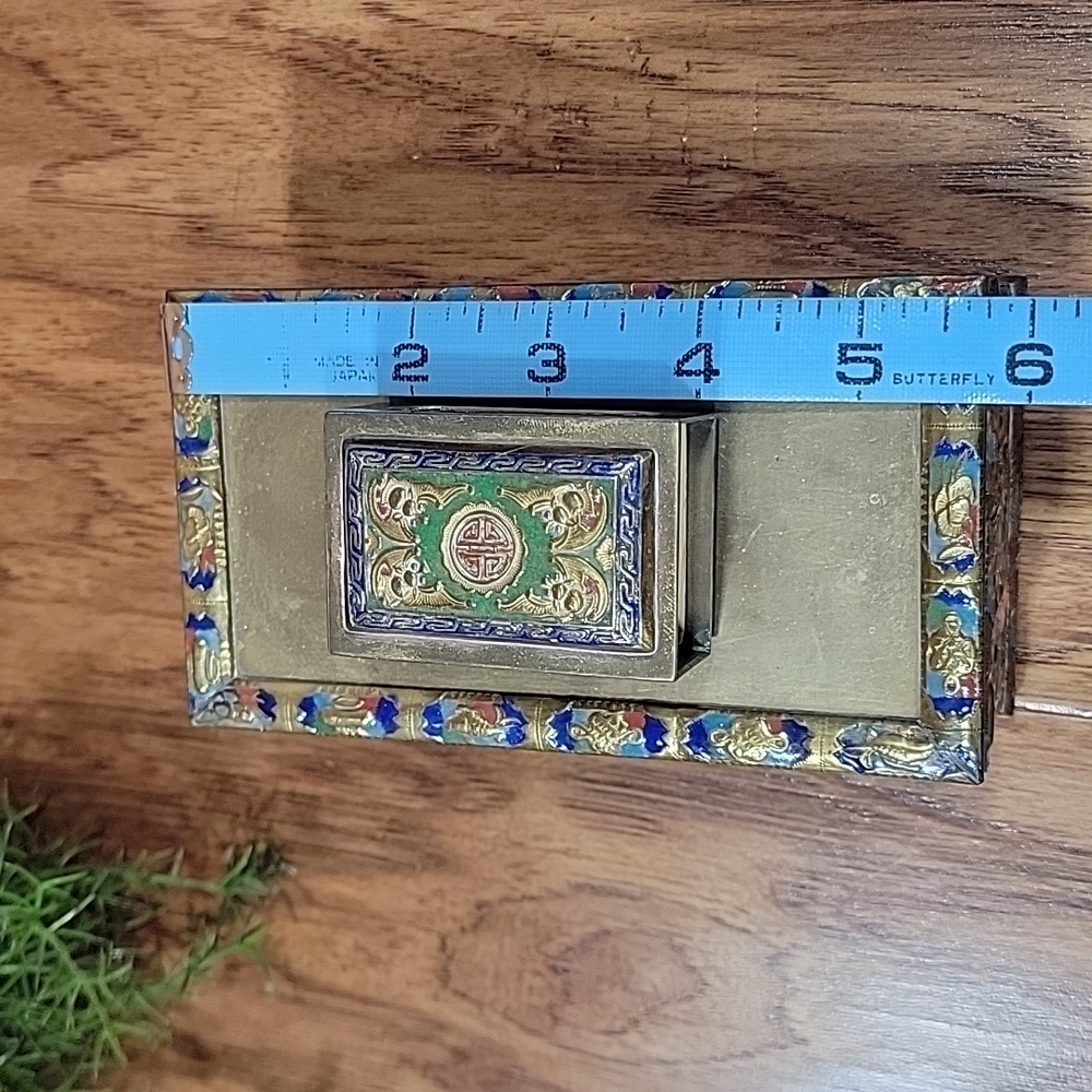 Antique Cloisonne Brass Cigarette & Matchbox Holder - Picture 11 of 14